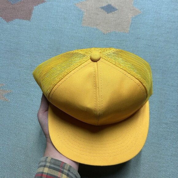 Vintage 80s 90s trucker hat mesh cap blank yellow young an snapback plain - Picture 3 of 8